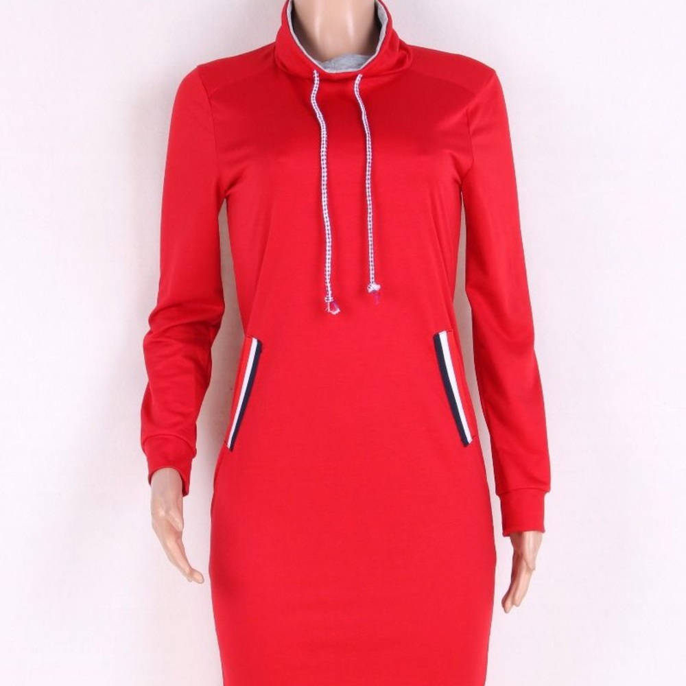 High Neck Sports Casual Dress Red